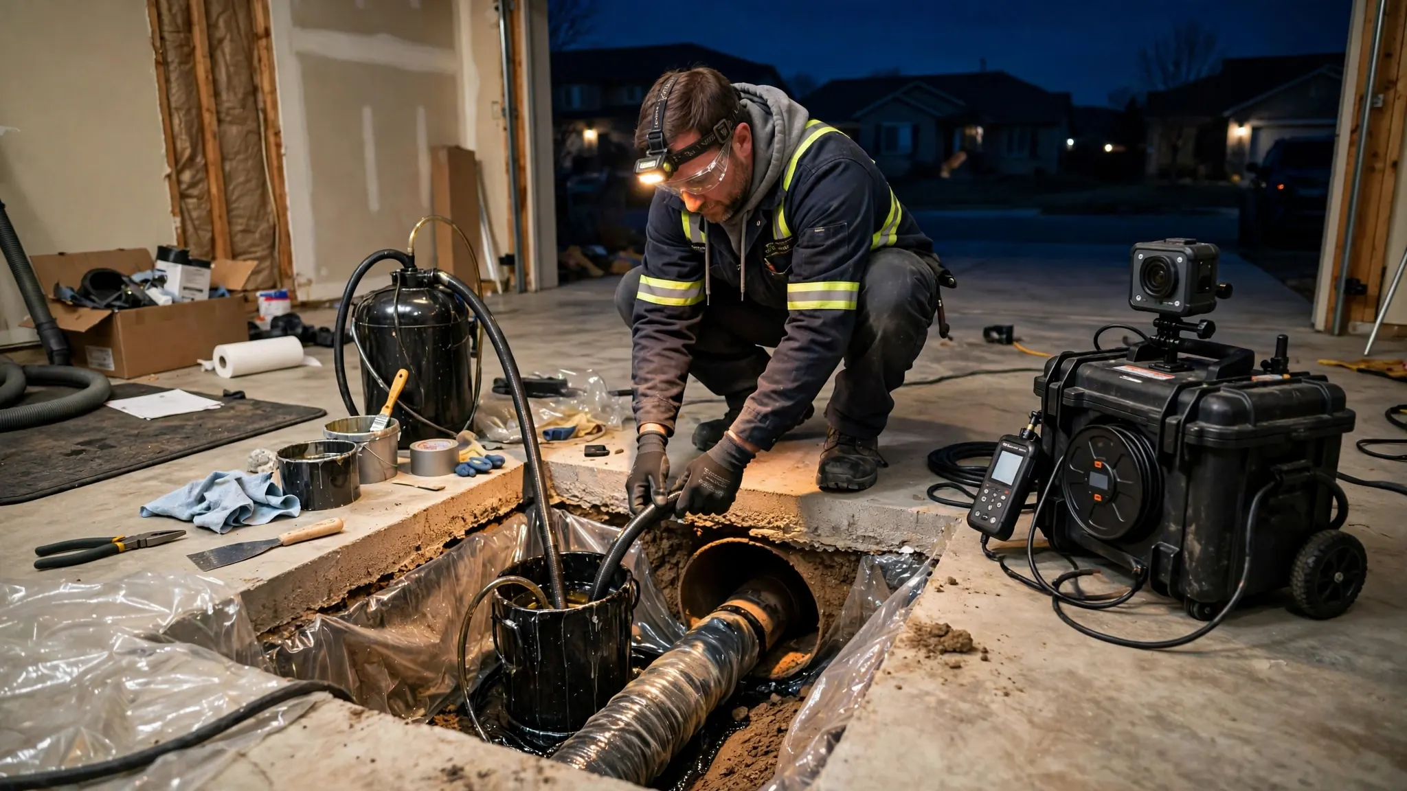 Sewage backing up through a floor drain over a slab — emergency sewer response in Broomfield