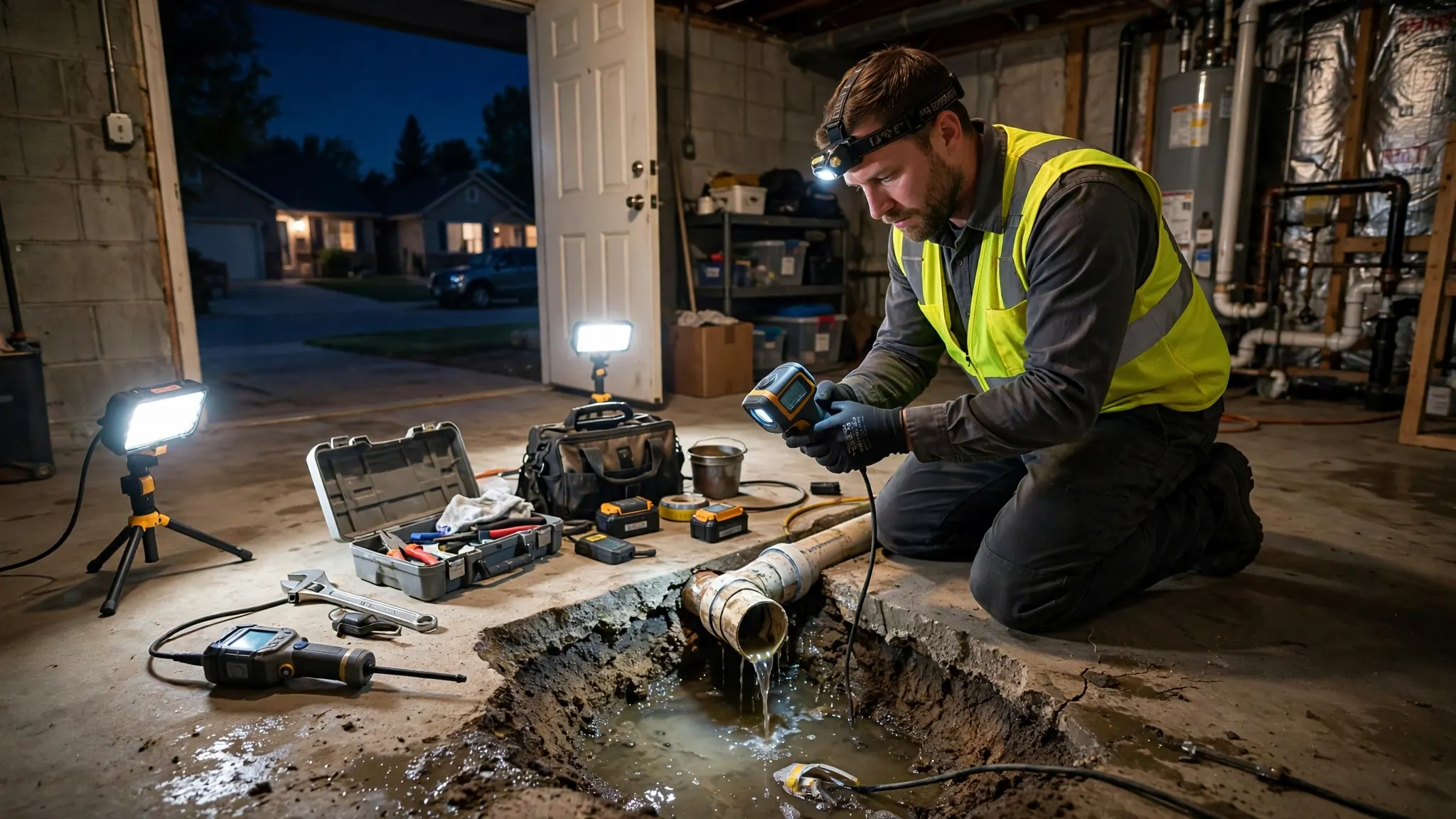 Water surfacing from a deep underground pipe break — emergency leak pinpointing in Broomfield